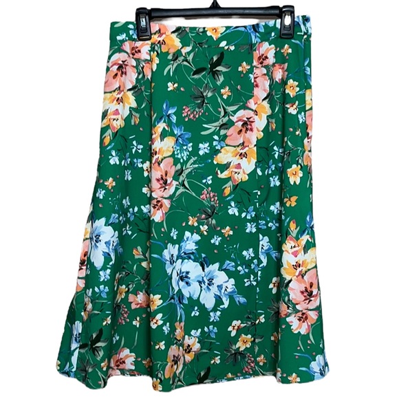 LOFT Skirts Womens Petite Loft Green Floral Spring Midi Skirt With